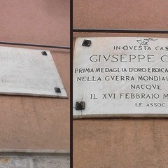 L'epitaffio della casa in cui nacque Giuseppe Carli, prima e dopo l'intervento promosso dall'Anmig Barletta.