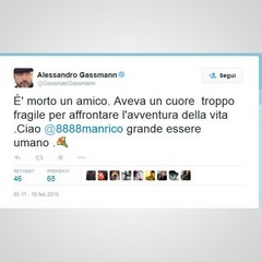 Alessandro Gassman saluta con un tweet l'amico e collega Manrico Gammarota, scomparso oggi.