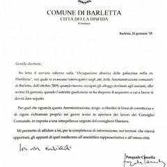 La lettera del sindaco Cascella in risposta all'articolo sull'occupazione abusiva delle palazzine ex distilleria.
