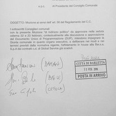 Mozione dei capigruppo delle Opposizione su Global Service Bar.S.A.