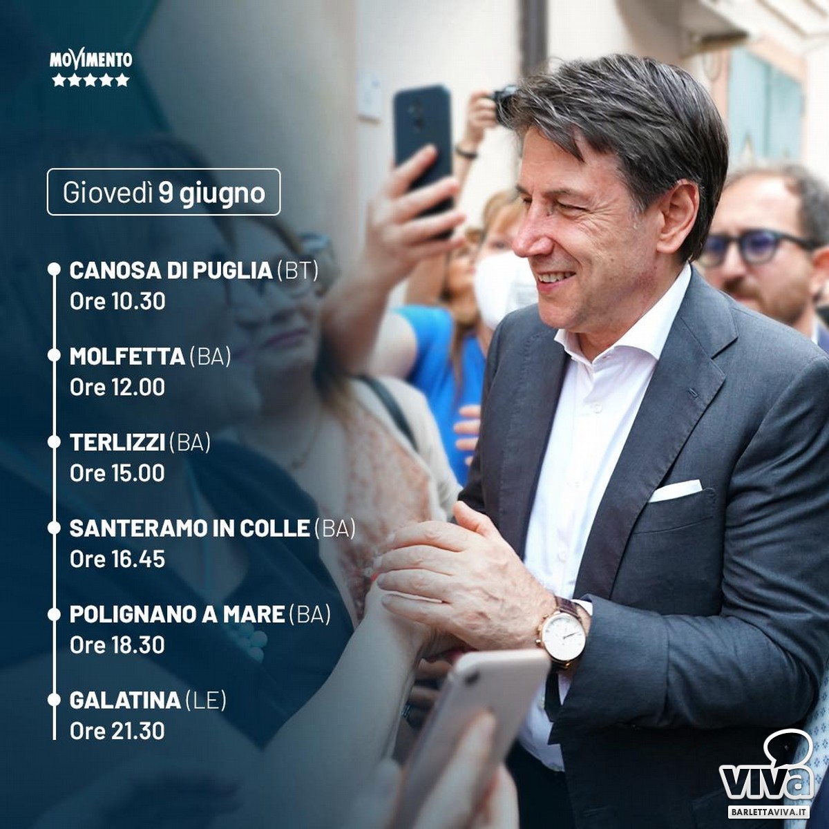 Giuseppe Conte in tour per la campagna elettorale 2022