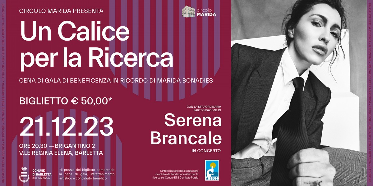 A Barletta la seconda edizione di “Un Calice per la Ricerca”: ospite Serena Brancale