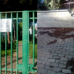 Giostre distrutte nei giardini pubblici di Barletta