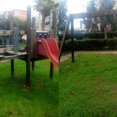 Giostre distrutte nei giardini pubblici di Barletta