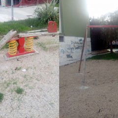 Giostre distrutte nei giardini pubblici di Barletta