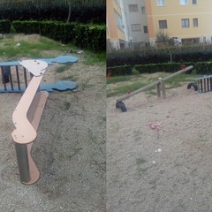Giostre distrutte nei giardini pubblici di Barletta