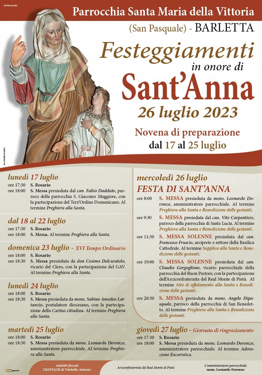 Barletta: Sant'Anna, torna la festa dal 23 al 26 luglio