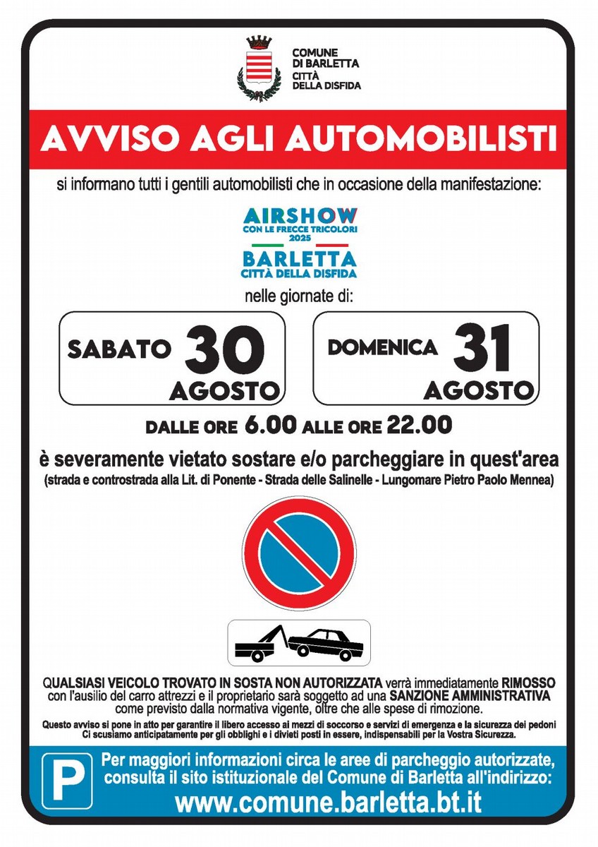 Air Show delle Frecce Tricolori a Barletta, i divieti in vigore nel fine settimana