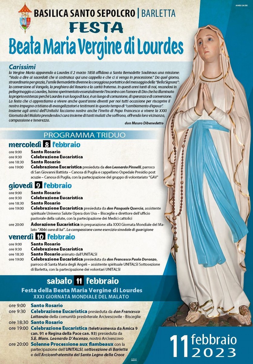 Programma festa Madonna di Lourdes 2023