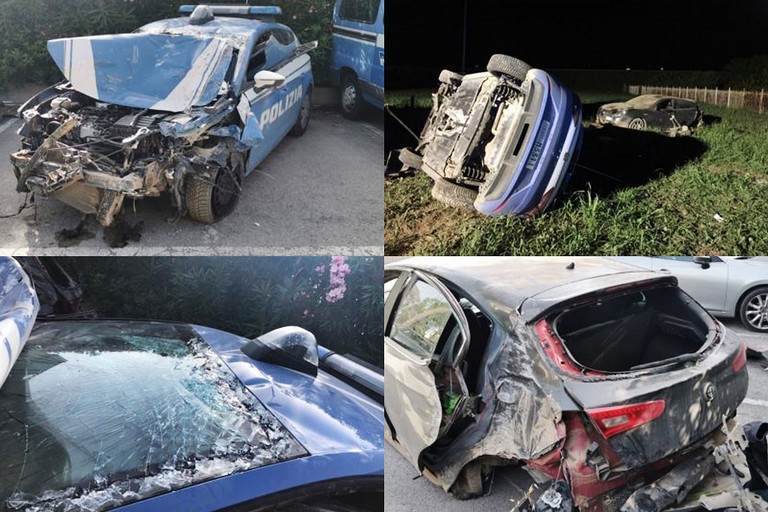 Durante l'inseguimento si ribalta una volante della Polizia