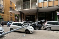 Cade un palo della luce in via Alvisi a Barletta: colpita una macchina in transito - VIDEO