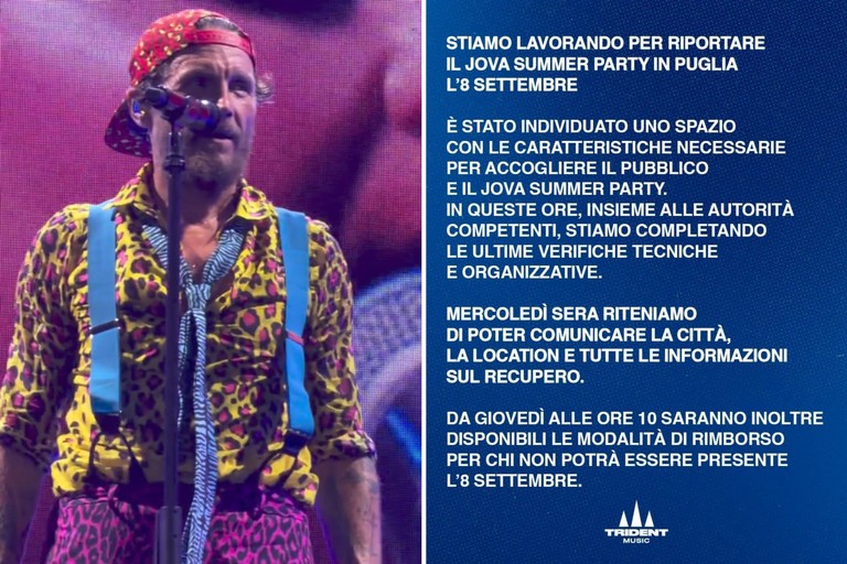 Jova Summer Party, Trident ci riprova: «Stiamo lavorando per riportarlo in Puglia l’8 settembre»